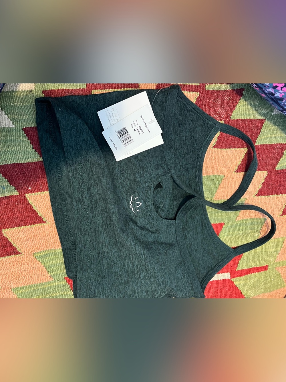 Women’s beyond yoga crop top bra in dark green, size m